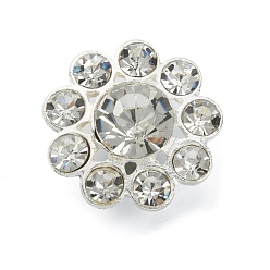 Silver Alloy Rhinestone Shank Buttons, 1-Hole, Flower, Crystal, Silver, 18.5x9.5mm, Hole: 2mm