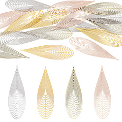 (52) Непрозрачная лаванда 16шт 4цвета латунные филигранные подвески, гравированные металлические украшения, слеза, разноцветные, 98.5x29.5x0.3 мм, отверстие : 1.5 мм, 4 шт / цвет