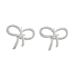 Platinum Bowknot Brass Stud Earrings, Long-Lasting Plated, Lead Free & Cadmium Free, Platinum, 20x24.5mm