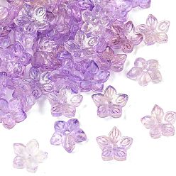 Сине-фиолетовый Двухцветная прозрачная крышка из стеклянной бусины, 5-лепестков цветка, с блеском порошок, синий фиолетовый, 12x12.5x4 мм, отверстие : 1.5 мм