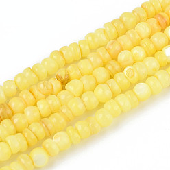 Желтый Натуральные пресноводные окрашенные бусы из ракушек, рондель, желтые, 3~4x1~4 мм, отверстие : 0.9 мм, около 146~152 шт / нитка, 14.76~15.16'' (37.5~38.5 см)