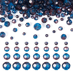 Морской Синий 4 нити 4 стили краска для запекания прозрачные стеклянные бусины нити, круглые, граненый(32 граненый), Marine Blue, 4~10 мм, отверстие : 0.7~1.6 мм, 1 прядь / стиль