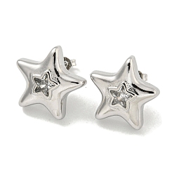 Звезда Серьги-гвоздики из латуни с микропаве из кубического циркония для женщин, без кадмия и без свинца, долговечный, платина, звезда, 19.5x20 мм