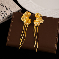 Золотой Серьги-гвоздики с кисточками из цинкового сплава, цветок, слева и справа, золотые, 95.3x23.9 мм
