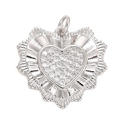 Платина Кубического циркония подвески, с реечной обшивкой латунными выводами, с прыжковых колец, долговечный, без свинца и без кадмия, сердце, платина, 18x19x2 мм, Перейти кольцо: 4.6x0.8 мм, 3 мм внутренним диаметром