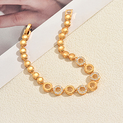 Плоский Круглый Латунные браслеты-цепочки с микропаве из прозрачных кубических цирконий для женщин, реальный 18 k позолоченный, плоско-круглые, 7.48 дюйм (19 см)