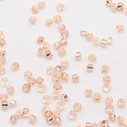 PeachPuff 8/0 Round Glass Seed Beads, Silver Lined Square Hole, Transparent Colours, PeachPuff, 2.8~3.2mm, Hole: 1.0mm, about 15000pcs/pound