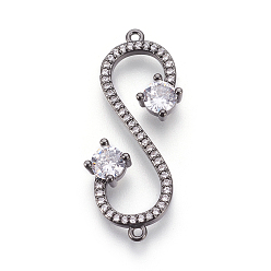 Gunmetal Brass Micro Pave Cubic Zirconia Links, Infinity, Clear, Gunmetal, 33.5x13x4mm, Hole: 1mm