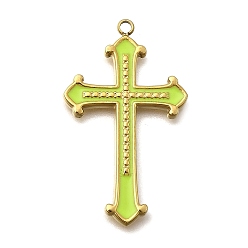 Зелено-Желтый 304 нержавеющей стальной эмали подвески, крест очарование, золотые, зеленый желтый, 35.5x21x2 мм, отверстие : 1.8 мм