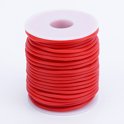Red PVC Tubular Solid Synthetic Rubber Cord, Wrapped Around White Plastic Spool, No Hole, Red, 5mm, about 10.93 yards(10m)/roll