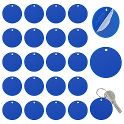 Синий Непрозрачные акриловые подвески, плоский круглый шарм, синие, 50x2 мм, отверстие : 4 мм