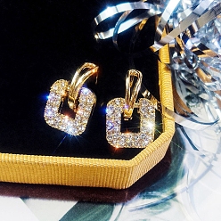 Square Alloy Rhinestone Dangle Earrings for Women, Square, 18x11mm