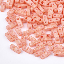 Light Salmon 2-Hole Baking Paint Glass Seed Beads, Rectangle, Light Salmon, 4.5~5x2x1~1.5mm, Hole: 0.5~0.8mm