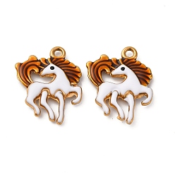 Белый 304 нержавеющей стальной эмали подвески, лошадь очарование, золотые, белые, 20x17x2.5 мм, отверстие : 1.4 мм