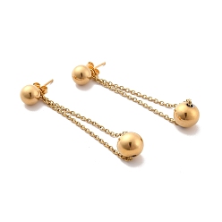 Golden Long Chain with Round 201 Stainless Steel Dangle Stud Earrings, 304 Stainless Steel Drop Earrings for Women, Golden, 57x8mm, Pin: 0.7mm