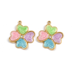 Настоящее золото 18K 304 из нержавеющей стали горный хрусталь подвески, Эмаль стиле, цветок, ионное покрытие (ip), реальный 18 k позолоченный, 24.5x20.5x2.5 мм, отверстие : 1.2 мм