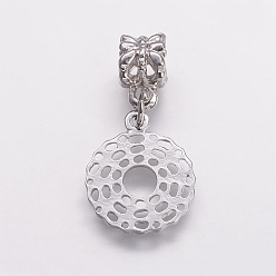 Платина Сплав европейские подвески с подвесками, Подвески с большими отверстиями, чакра, цветок, платина, 28.5 мм, Кулон : 18x14.5x1 мм, отверстие : 4 мм