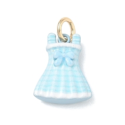Clothes Brass Enamel Pendants, Golden, Stripe Bow Dress Charm, 16x13.5x5mm, Hole: 4mm