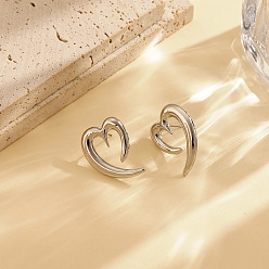 Платина Серьги сплава, полые сердца, платина, 28x21 мм