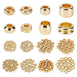 Golden 160Pcs 8 Style Brass Spacer Beads, Long-Lasting Plated, Textured, Mixed Shape, Golden, 2.8~7x1.5~5mm, Hole: 1.2~4mm, 20Pcs/style