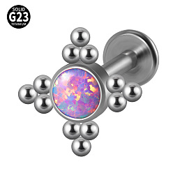 Rhombus G23 титановые безрезьбовые лабреты, с имитацией опал, цвет нержавеющей стали, ромб, 8 мм, штифты : 1.2 мм