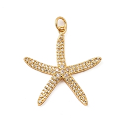 Настоящее золото 18K Латунные микро проложить кубического циркония подвески, без кадмия, без никеля и без свинца, морская звезда, с прыжковых колец, реальный 18 k позолоченный, 27x25.5x3 мм, отверстие : 3.2 мм
