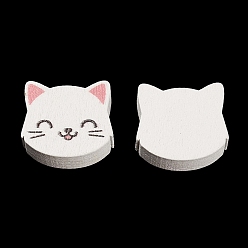 Белый Бусины из натурального клена, окрашенные распылением, форма головы кошки, белые, 19x19.5x4.5 мм, отверстие : 2 мм