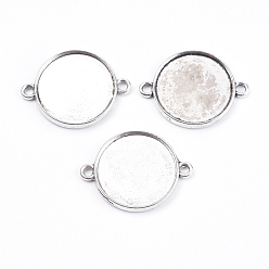 Antique Silver Tibetan Style Cabochon Connector Settings, Plain Edge Bezel Cups, Cadmium Free & Lead Free, Flat Round, Antique Silver, 29x22x2.5mm, Hole: 2mm, Tray: 20mm