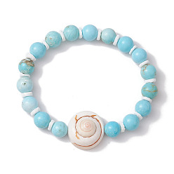 Turquoise Summer Beach Natural Shiva Eye Shell Bead Bracelets, 8mm Dyed Natural Magnesite Round Beaded Stretch Bracelets for Women, Turquoise, Inner Diameter: 2~2-1/8 inch(5.1~5.22cm)