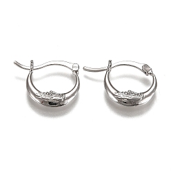 Platino Pendientes de aro de latón, pendientes de luna creciente, Platino, 18x22x3 mm, pin: 2x1 mm