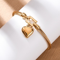 Золотой 304 из нержавеющей стали шарма браслеты, сердце, золотые, внутренний диаметр: 2-3/8 дюйм (5.9 см)