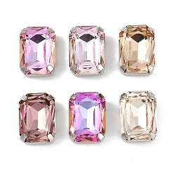 Платина Латунные стеклянные стразы пришивные стразы, граненые, прямоугольные, разноцветные, платина, 14x10x7 мм, отверстие : 0.9 мм