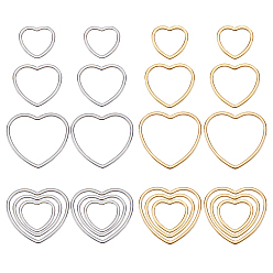 Золотой & Цвет Нержавеющей Стали 48 шт. 3 размеры 2 цвета 304 соединительное кольцо из нержавеющей стали, сердце, золотые и нержавеющая сталь цвет, 10.5~18x11.5~19.5x1 мм, 8 шт / стиль