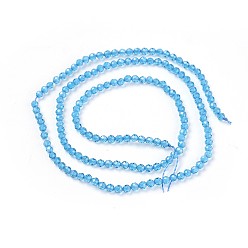 Sky Blue Transparent Glass Beads Strands, Faceted, Round, Sky Blue, 2mm, Hole: 0.5mm, about 164~182pcs/strand, 14.8~15.7 inch(37.5~40cm)