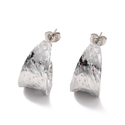 Stainless Steel Color Non-Tarnish 304 Stainless Steel Chunky C-shape Stud Earrings, Half Hoop Earrings for Women, Stainless Steel Color, 21x12x0.5mm, Pin: 0.7mm
