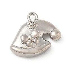 Платина Рождественские латунные подвески, шляпа с бантом, платина, 11x13x4 мм, отверстие : 1.2 мм