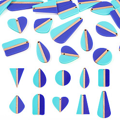 Полуночно-синий 20 шт. 10 стили подвески из непрозрачной смолы и натурального дерева, разнообразные, два тона, темно-синий, 32.5~58.1x18~29.8x3.1~4 мм, отверстие : 2 мм, 2 шт / стиль