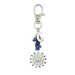 Ляпис-Лазурь Подвесные украшения из натурального лазурита, сплав плоский круглый с солнечным шармом для украшения ключей на сумку, 88 мм