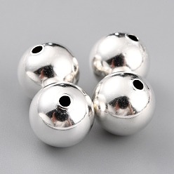 Посеребрённый Латунные бусины, долговечный, круглые, 925 серебро покрытием, 10 мм, отверстие : 1.6 мм
