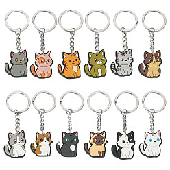 (52) Непрозрачная лаванда 12 шт. 12 цвета подвесные брелки из ПВХ в форме кошки, с кольцом для ключей из сплава, платина, разноцветные, 80~84 мм, 1 шт / цвет
