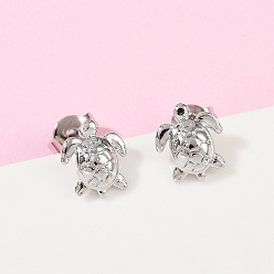 Платина Латунь серьги, черепаха, платина, 8.5x7.5 мм