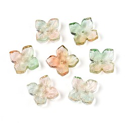 Перу Расписные прозрачные стеклянные шапочки для запекания, два тона, цветок, Перу, 10x10x3.5~4 мм, отверстие : 1~1.4 мм, Около 2080 шт / 1000 г