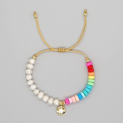 Плоский Круглый Сплав шарм браслеты, Регулируемые браслеты для женщин из полимерной глины и смоляных бусин., плоские круглые со звездой, 11.02 дюйм (28 см)