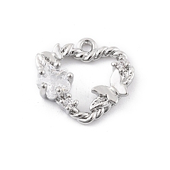 Платина Латунные микро проложить кубического циркония подвески, без кадмия, без никеля и без свинца, шарма сердца, платина, 14x15x4 мм, отверстие : 1.2 мм