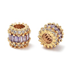 Сливовый Колонна латунные микропаве прозрачные кубические циркониевые бусины, реальный 18 k позолоченный, слива, 8.5x9.5x9.5 мм, отверстие : 5 мм