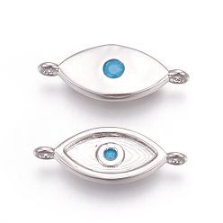 Матовый Серебристый Цвет Латунные микро проложить кубических ссылки циркония, без кадмия и без свинца, лошадиный глаз , глубокое синее небо, матовое серебро, 7x17.5x2.5 мм, отверстие : 1 мм