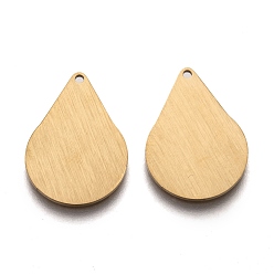 Золотой Ионное покрытие (ip) 304 подвески из нержавеющей стали, пустая бирка с матовой отделкой, лазерная резка, двухсторонний эффект тягового станка, слеза, золотые, 22x16x1 мм, отверстие : 1.2 мм