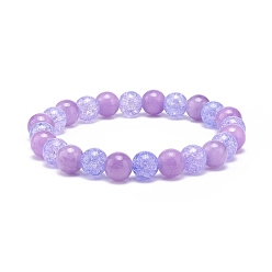 Средний Фиолетовый Натуральный желтый нефрит и синтетический кракле кварц круглый эластичный браслет из бисера для женщин, средне фиолетовый, внутренний диаметр: 2-1/8 дюйм (5.4 см), бусины : 8 мм