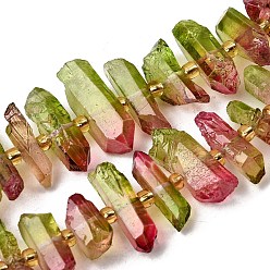 Желто-Зеленый Гальванические природный кристалл кварца бусы пряди, граненые, окрашенные, палочка для наггетсов, с бисером, желто-зеленый, 11~25x3~9x4~10 мм, отверстие : 1~1.2 мм, около 19~26 шт / нитка, 7.09~7.48'' (18~19 см)