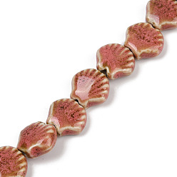 Индийский Красный Фарфора ручной работы бисер нитей, формы раковины, Индийская красная, 13.5x13~14x6 мм, отверстие : 1.8 мм, около 28 шт / нитка, 14.37'' (36.5 см)